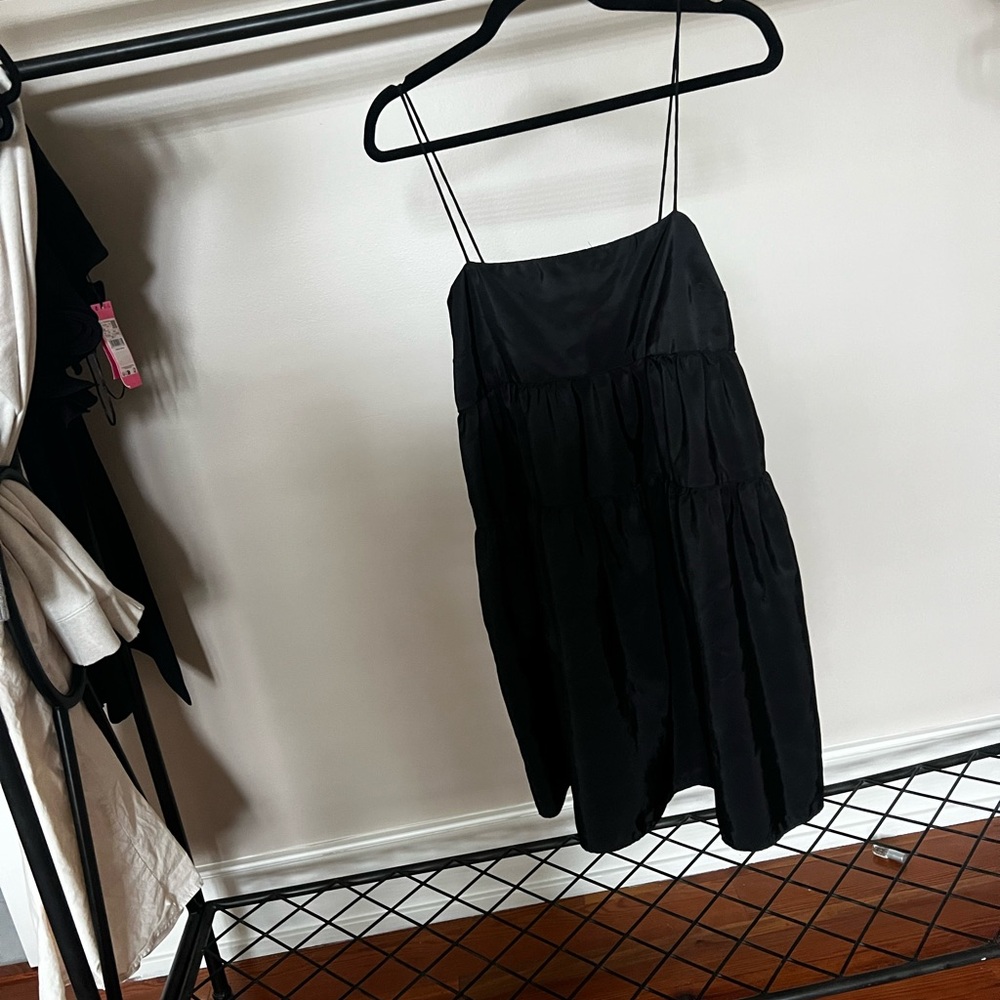 Divided Black Tiered Mini Dress